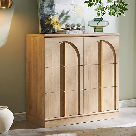 ACCOHOHO Buffet Cabinet with Storage&Arched Doors,31.5 Inch Wood Sideboard with Adjustable Shelf,Modern Coffee Bar Tables Accent Cabinets for Living Room,Kitchen Or Entryway (Natural Oak, 1 Piece)