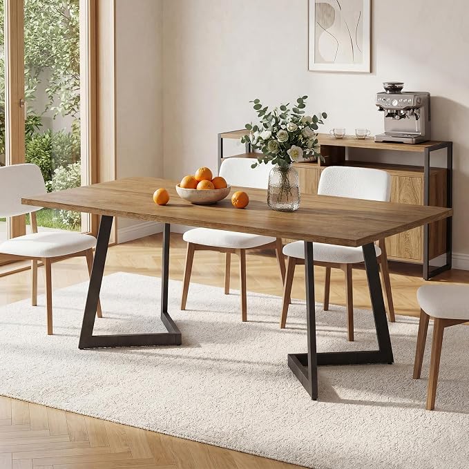 Tribesigns 62.2" Farmhouse Dining Table for 4-6, Industrial Rectangular Kitchen Dinner Table with Heavy-Duty Metal Legs for Home, Dining Room, Kitchen, Easy Assembly (Rustic Brown＋Black)
