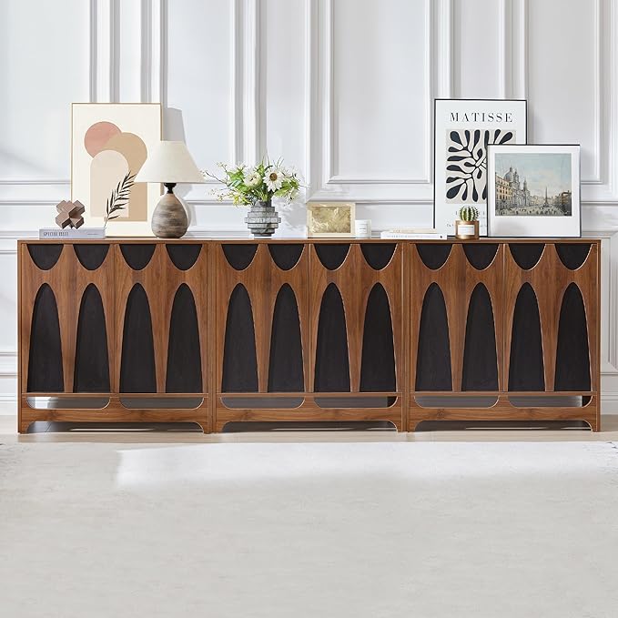 Sideboard Buffet Cabinet with Storage Set of 2, 63” Mid Century Modern Storage Cabinet with Adjustable Shelf and 4 Doors for Dining Room, Living Room,Entry