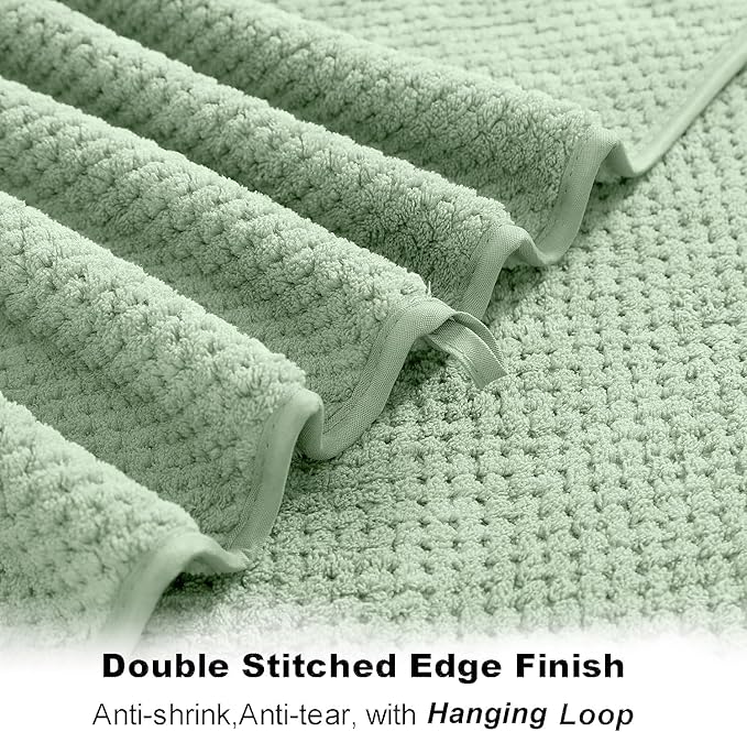 8-Piece Bath Towel Set, 2 Extra Large Bath Towel Sheets, 2 Hand Towels and 4 Washcloths - Highly Absorbent Quick Dry Polyester,Ultra Soft Towel Set for Bathroom, Waffle Weave Design, Pack of 8, Green