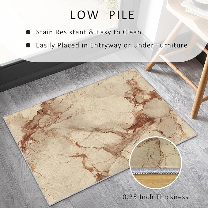 Beige Marble Abstract Area Rug, Vintage Stone Pattern Carpet, Washable Non Slip Low Pile Soft Thin, Living Room Bedroom Home Decor Mat 6x8ft