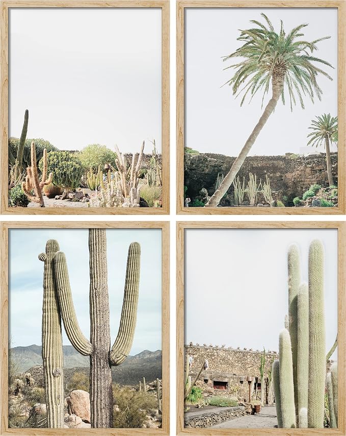 SIGNWIN Adhesive Canvas Poster Desert Landscape Tropical Palm Tree Saguaro Cactus Nature Wilderness Photography Modern Art Decorative Zen Relax/Calm Multicolor Scenic for Bedroom - 12"x16"x4