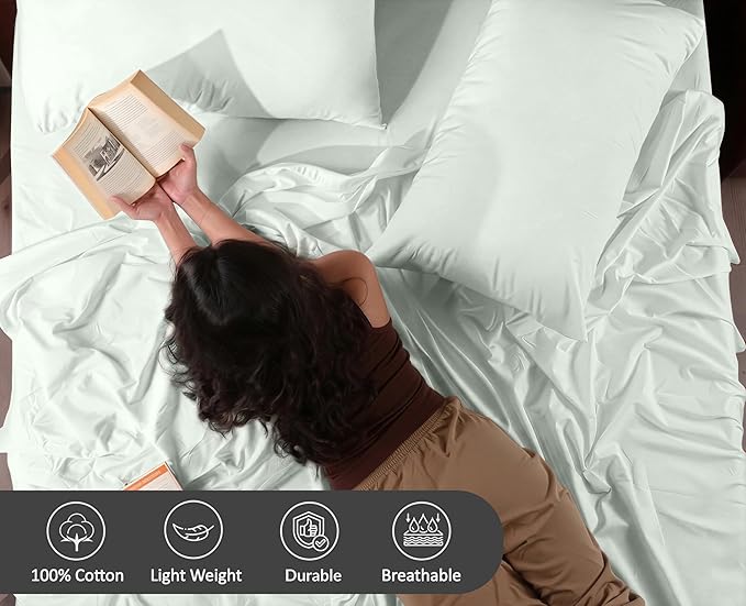 RUVANTI 100% Cotton Percale Sheets Queen Size 6 Piece Set, Cooling Bed Sheets for Hot Sleepers, Deep Pocket 16”, Breathable Lightweight & Durable, Crisp Hotel Style Sheets, Aqua Glass