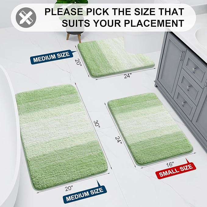 Arotive Microfiber Bathroom Rugs, Shaggy Soft and Absorbent Bath Rug, Non-Slip, Thick Plush Machine Washable Dry Bath Mats for Bathroom, Tub and Shower, 59x24, Sage Green, Rectangular
