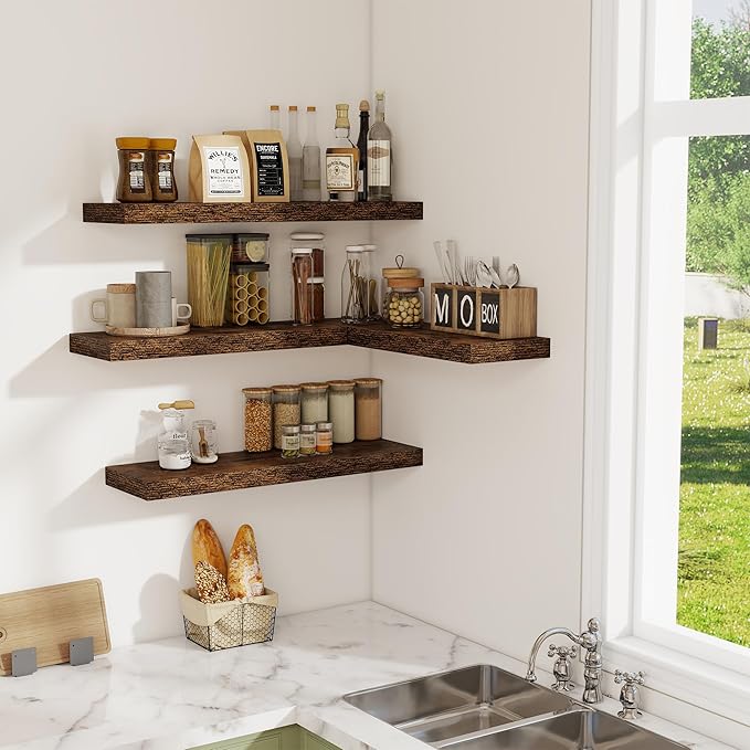 Floating Shelves for Wall, 28 Inch Floating Shelves Set of 2, Wall Mounted Rustic Wood Shelf for Bathroom, Living Room, Bedroom and Kitchen, Hanging Shelf for Storage, Books, Home Decor, Rustic Brown