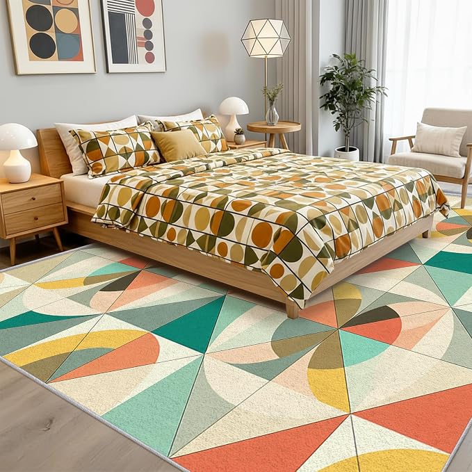 Mid Century Modern Rug 3x5 Checkboard Geometric Checkered Pattern Area Rugs for Living Room, Bedroom, Mid Century Modern Home Decor Accessories Indoor Carpet, Non Slip & Machine Washable