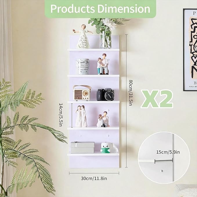 Wall Shelf Unit, 2 Pack White Lack Wall Shelf for Home Display, Ideal for Bedroom,Living Room,Office Decor,Lack Shelves for Book,Shoe,Vanity,Purse (11.8"×31.5"×5.5")