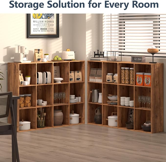 12 Cube Storage Organizer, Wooden Cube Shelves with Closed Back Panel, Reversible Bookcase, Cubes Closet Organizer for Home, Living Room, Kids Room, Office, Bedroom, Study, Hallway