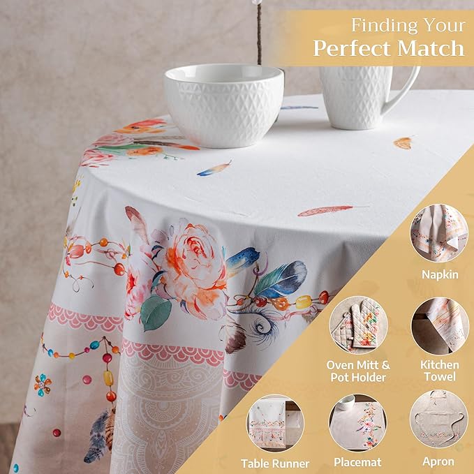 Maison d' Hermine Table Cloth Round Table 100% Cotton 69 Round Inches Tablecloth Reusable Decorative for Dining Room Farmhouse Home Valentines Day Decorations Spring Summer - Ibiza - Beige