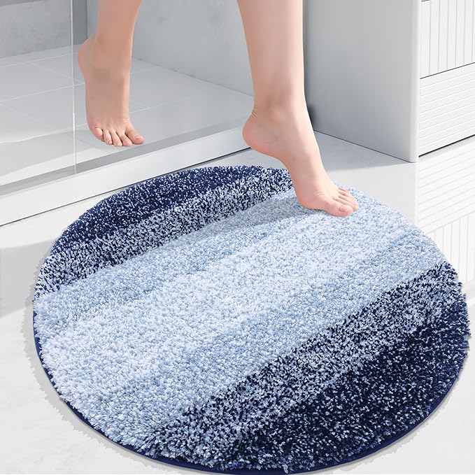Arotive Microfiber Bathroom Rugs, Shaggy Soft and Absorbent Bath Rug, Non-Slip, Thick Plush Machine Washable Dry Bath Mats for Bathroom, Tub and Shower, 24x24, Dark Blue, Round