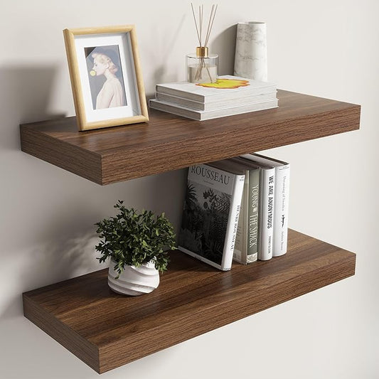 Dreamland Floating Shelves for Wall,8 Inch Deep Floating Shelves,24" W x 8" D Wall Shelves for Bedroom, Living Room, Kitchen, Bathroom,Walnut,Set of 2