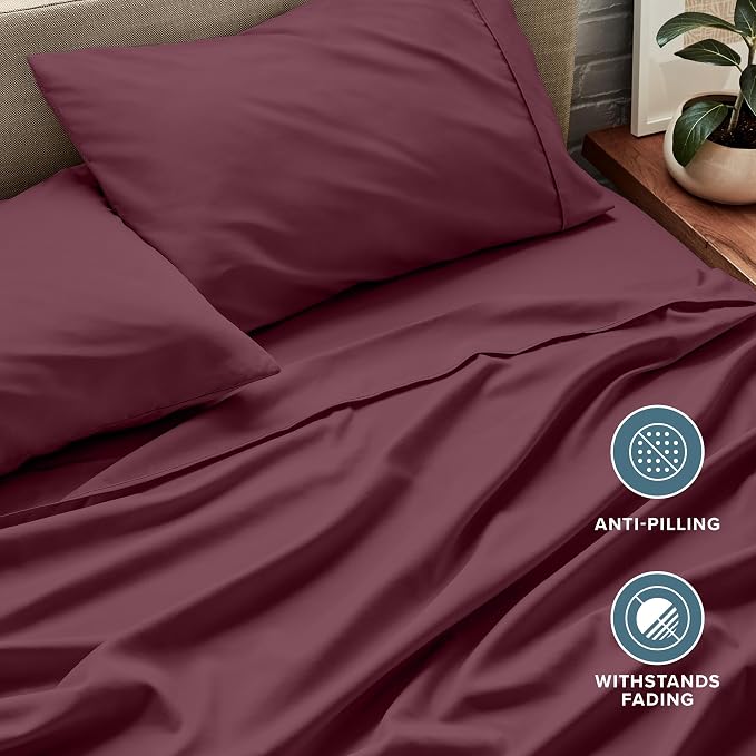 Bare Home Full Sheet Set - 1800 Ultra-Soft Microfiber Full Bed Sheets - Double Brushed - Deep Pockets - Easy Fit - 4 Piece Set - Bedding Sheets & Pillowcases (Full, Burgundy)