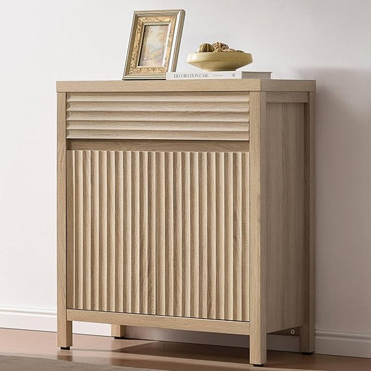 SICOTAS Sideboard Buffet Cabinet with Drawer - Fluted Sideboard Modern Credenza with Doors & Adjustable Shelves, Farmhouse Coffee Bar Media Console for Living Room Kitchen Entryway, Light Oak