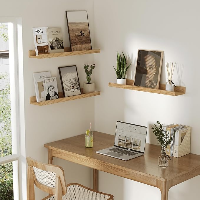 Vivelove Oak Floating Shelves Wall Mounted Set of 2, Rustic Large Wall Shelves for Storage with Lip, Display Picture Ledge with Lip for Storage, Bedroom, Living Room, Bathroom,Nursery Display