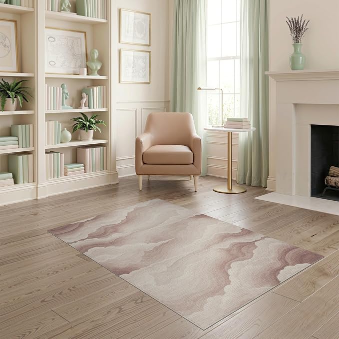 4'x6' Washable Flatwoven Rug, Taupe Abstract Abstract Easy Care Throw Carpet for Dorm Room, Small Living Room, Apartment, Stain Resistant Low Profile Floor Covering | Ref:2208258