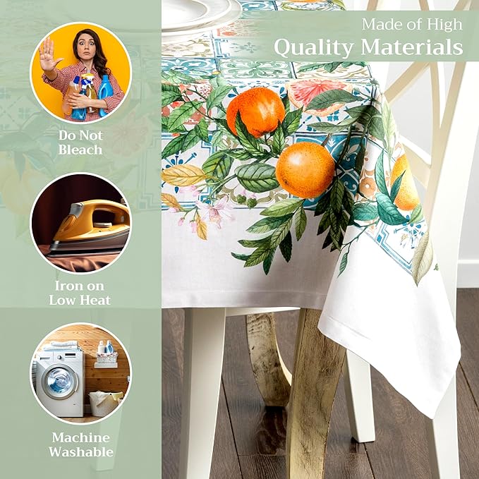 Maison d' Hermine Table Cloth Square Table 100% Cotton 54 x 54 Inches Tablecloth Reusable Decorative for Dining Room Farmhouse Home Valentines Day Decorations Spring Summer - Agrume