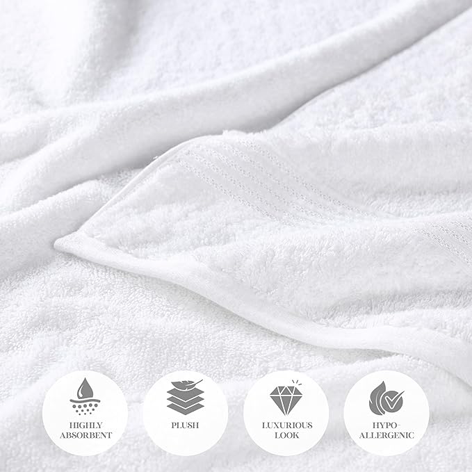 Superior Heritage Egyptian Cotton 3 Piece Towel Set, Assorted Absorbent Towels for Bathroom, Guest Bath, Luxury Home Decor Essentials, Includes 1 Bath, 1 Hand, 1 Face Towel/Washcloth, White