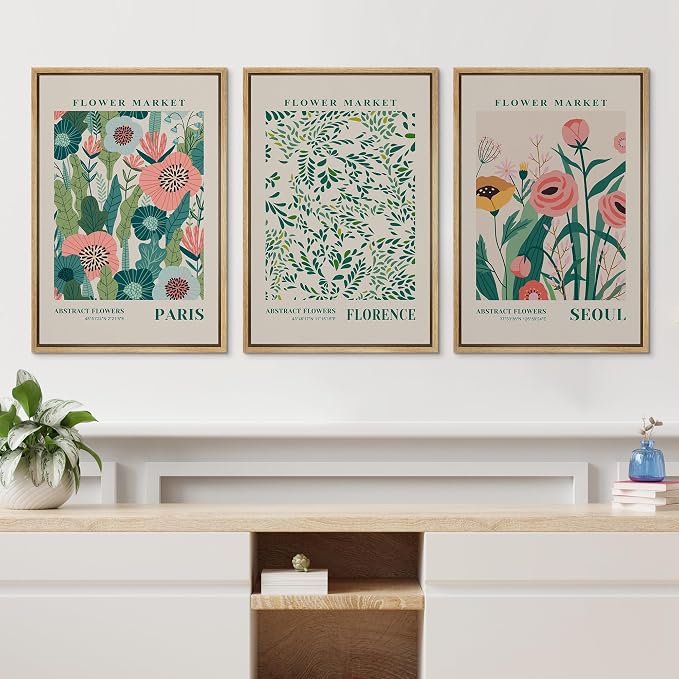 wall26 Framed Canvas Print Wall Art Set Watercolor Pastel Vibrant Flower Market Prints Nature Wilderness Illustrations Modern Art Decorative Floral Botanical Minimal for Bedroom - 24"x36"x3 Natural
