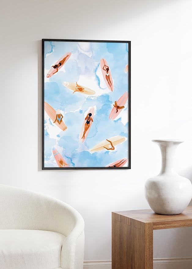 HAUS AND HUES Beach Art - Surfer Girl Poster, Beach Themed Prints, Surfing Artwork, Ocean Surf Art (Unframed, 24x36)