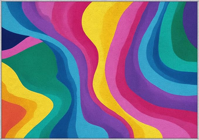 Rainbow Abstract Rugs 4x5, Colorful Retro 70s Washable 4 x 5 Area Rug for Living Room, Bedroom, Low Pile Non Slip Stain Resistant Carpet, Abstract Home Decor Accessories & M885