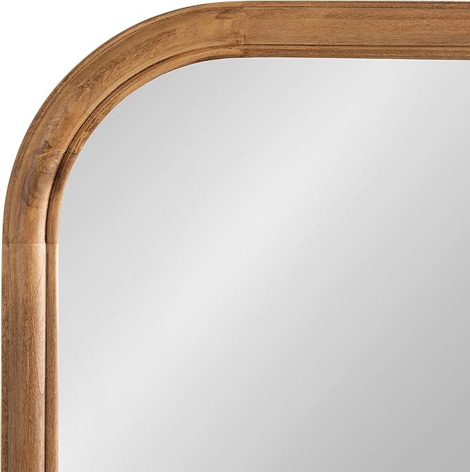 Kate and Laurel Glenby Transitional Arch Wall Mirror; 24 x 36; Rustic Brown; Wooden Farmhouse Arched Bathroom Mirror with Rounded and Stepped Frame Profile