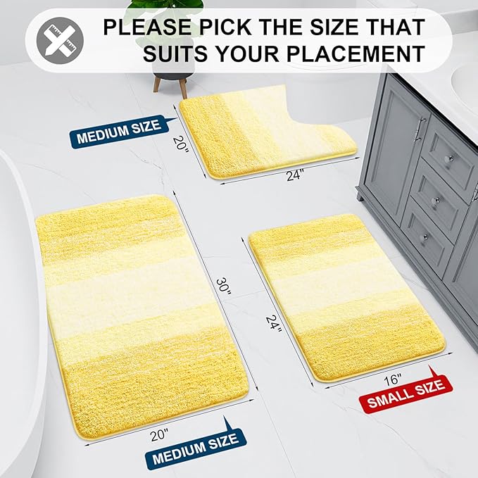 Arotive Microfiber Bathroom Rugs, Shaggy Soft and Absorbent Bath Rug, Non-Slip, Thick Plush Machine Washable Dry Bath Mats for Bathroom, Tub and Shower, 44x24, Yellow, Rectangular