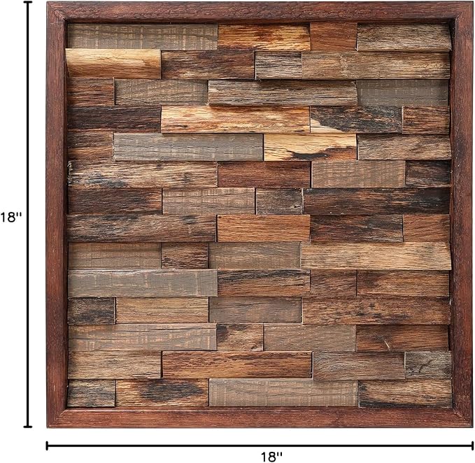 CONSDAN Wood Wall Decor | USA Grown Hardwood, Rustic Wooden Wall Art, Home Decorations for Living Room and Bedroom Aesthetic, Framed and Ready to Hang, Brick, 18" x 18"