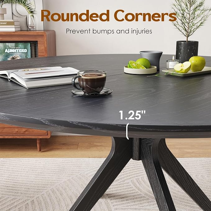 Soohow 47.2" Solid Wood Round Dining Table for 4-6 People with Intersecting Pedestal Base, Circle Kitchen Tables for Dining Room, Kitchen, Black