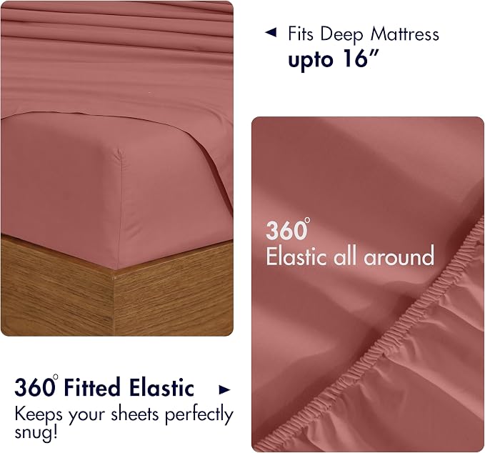 RUVANTI 100% Cotton Percale Sheets Twin Size 4 Piece Set, Cooling Bed Sheets for Hot Sleepers, Deep Pocket 16”, Breathable Lightweight & Durable, Crisp Hotel Style Sheets, Terracotta