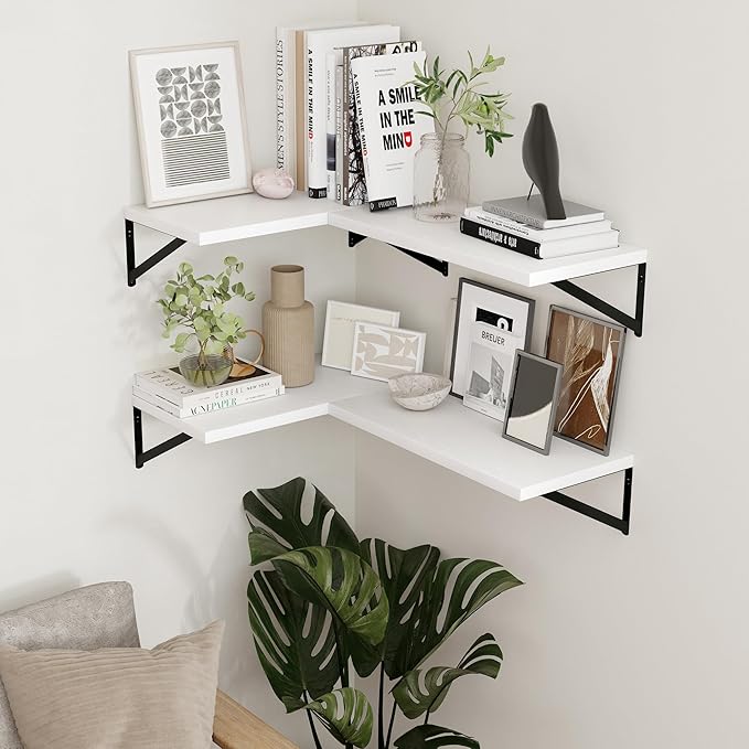 Axeman Deep Floating Shelves - 16 Inch Wide x 12 Inch Deep White Wall Shelves Set of 2-12 Inch Deep White Wood Shelves for Wall Storage & Decor