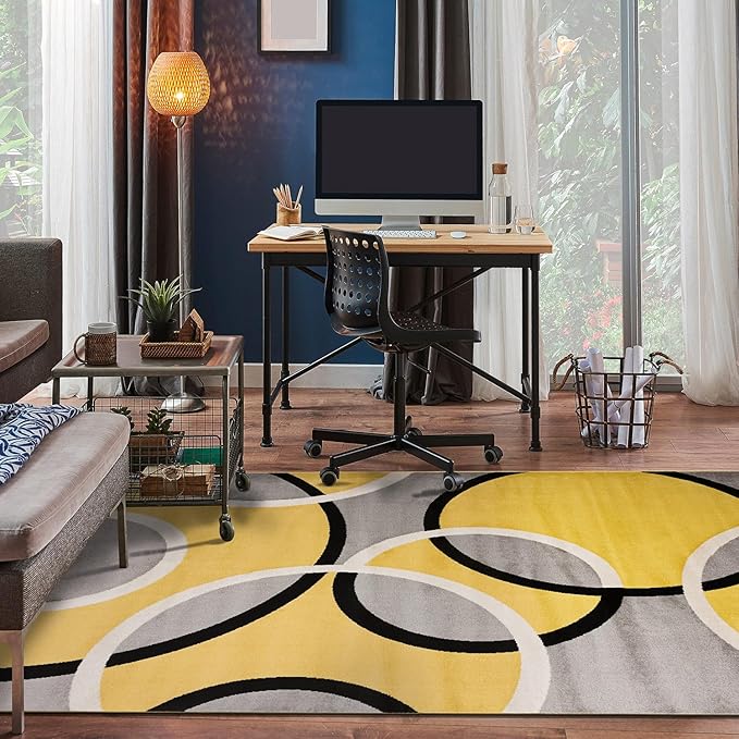 Rugshop Contemporary Abstract Circles Area Rug, Non-Shedding Carpet for Living Room, Dining Room, or Bedroom, Yellow, 6'6" x 9'