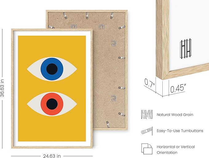HAUS AND HUES Mid Century Modern Wall Art - Retro Evil Eye Decor, Bauhaus Geometric Wall Art (Beige Frame, 24x36)