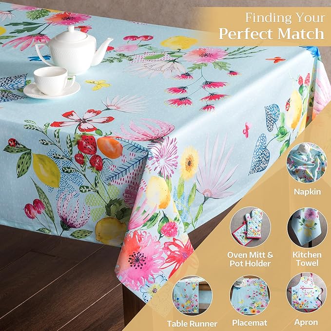 Maison d' Hermine Table Cloth Rectangle Table 100% Cotton 70 x 90 Inches Tablecloth Reusable Decorative for Dining Room Farmhouse Home Valentines Day Decorations Spring Summer - Jardin D'Ete - Mint
