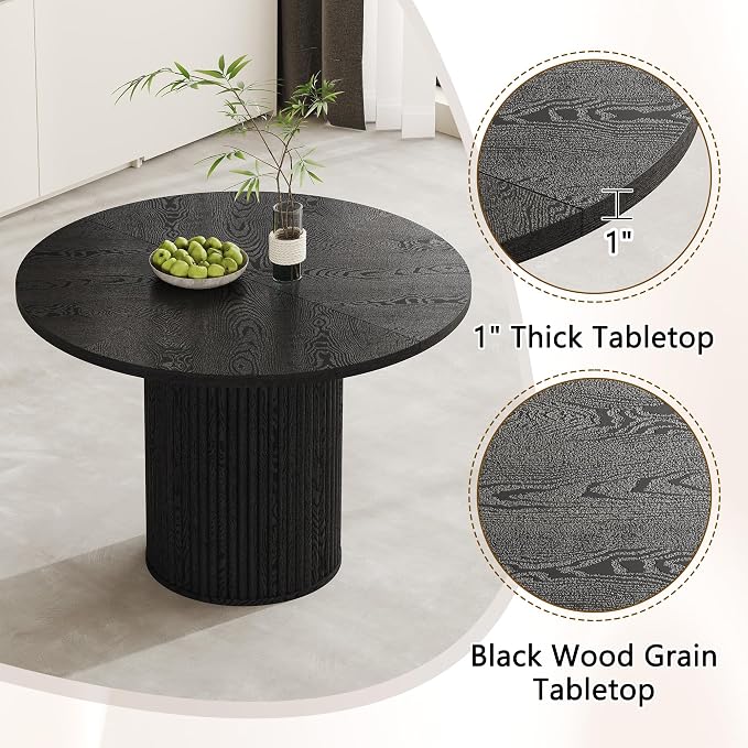 42" Round Dining Table for 4-6, Black Circle Dining Room Table,Modern Kitchen Table with Round Pedestal for Dining Room Kitchen
