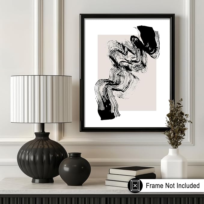 Poster Master Brush Waves Poster - Black Brush Wave Stroke Print - Abstract Design - Drawing Artwork - Mid Century Modern Art - Minimal Design - Living Room or Bedroom Wall Decor - 11x14 UNFRAMED wall decor