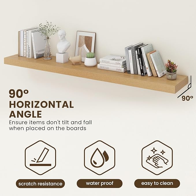 72 Inch Floating Shelves | 12 Inch Deep Oak Floating Shelves Set of 2 | 72" W x 12" D Rustic Oak Wall Shelves for Bathroom Living Room Kitchen Laundry Room
