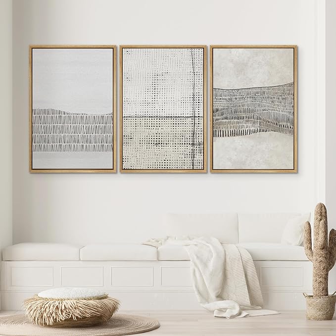 SIGNWIN Framed Canvas Print Wall Art Set Grunge Black Tan Line Art Landscape Abstract Shapes Cozy Neutral Decorative Contemporary Minimal for Living Room, Bedroom, Office - 16"x24"x3 Natural