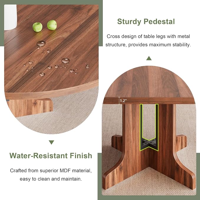 Feonase 59" Round Extendable Dining Room Table for 4-6, Modern Oval Kitchen Table with Heavy Duty Wood Base, Metal Frame Support, for Dining Kitchen Living Room, Easy Assembly, Noise-Free, Walnut