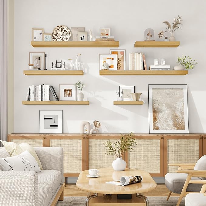 Fun Memories Floating Shelves 48 Inch Long, 9.3Inch Deep Floating Shelves for Wall, Extra Deeper & Thicker Wall Mounted Storage Shelf for Kitchen, Farmhouse, Oak, 2 Pack