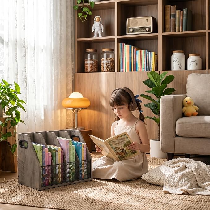 CHOEZON Wooden Desktop File Organizer with Removable Dividers, Mesh Front Panel for Paper, Mail, Magazine, Home Office Desk Storage, Easy Assembly, Greige MWJ06FH