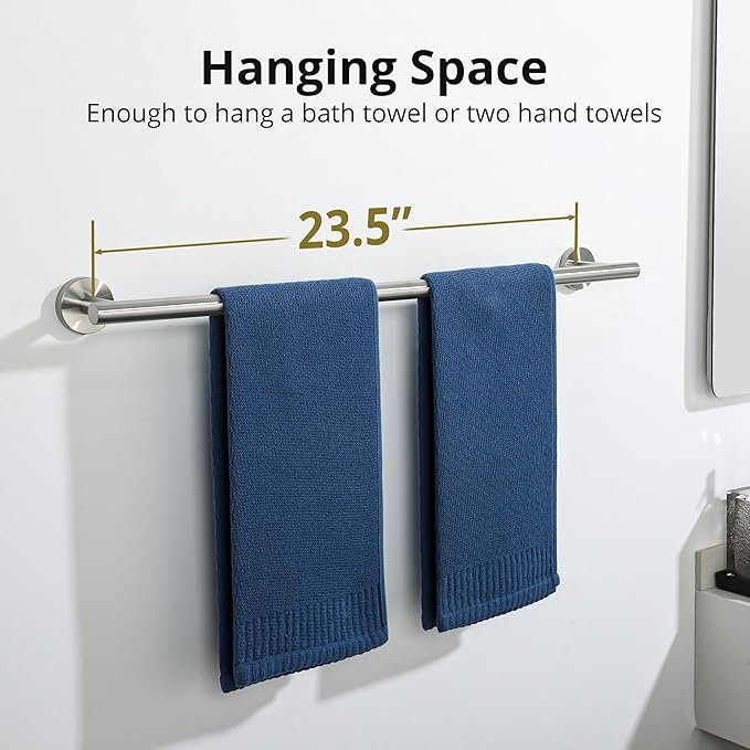 SAYAYO Towel Racks for Bathroom Brushed Nickel, 24 Inch Towel Bar Towel Rod Towel Holder Wall Mount SUS304 Stainless Steel (26 Inch Total Length)