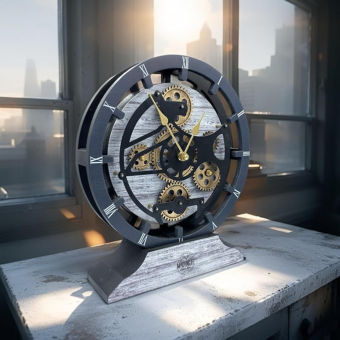 ImprovingLife The Gears Clock Desk Clock 10 inches with Real Moving Gears Convertible into Wall Clock (Silver Glamour)