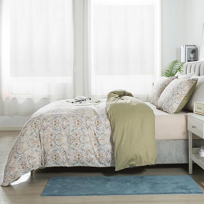 HoneiLife Duvet Dover Queen Size - 100% Cotton Comforter Cover Comfortable Duvet Cover Sets,Breathable Duvet Cover with Zipper Closure & Corner Ties,3-PC Luxurious Comforter Cover Sets, Nostalgia
