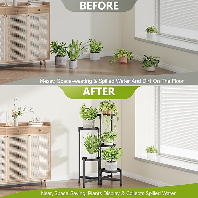 Cawukege 5 Tier Plant Stand Indoor, Tiered Plant Stand Outdoor for Multiple Plants, Corner Plant Shelf for Patio Balcony Porch Garden Living Room House, Black