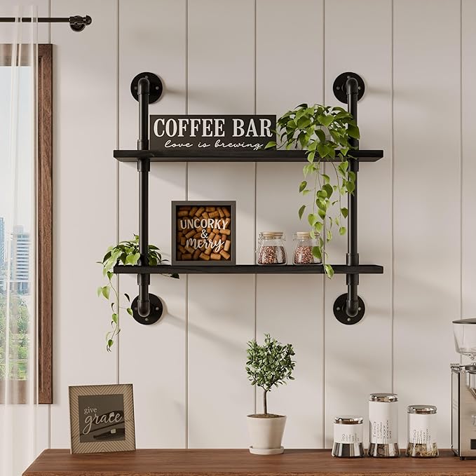 HDDFER Bathroom Floating Shelves for Wall - Industrial Pipe Shelving Shelves Wall Mounted Shelf 24 in Over Toilet Farmhouse Home Decor Display Bookshelf Black
