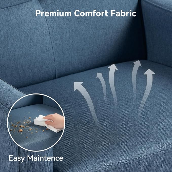 Vogue Furniture Direct Accent Chair Set of 2, Fabric Modern Chair with Wooden Frame, Cozy Armchair Reading Chair with Comfy Back for Apartment, Living Room, Bedroom, Small Space, Corner, Blue
