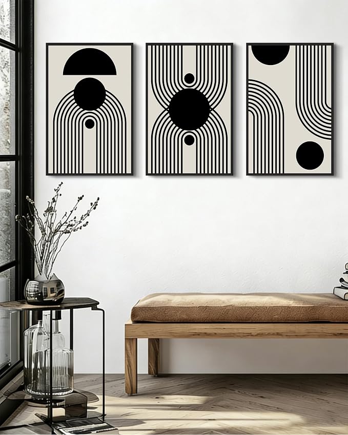 Drsoum Black Abstract Boho Wall Art Framed Modern Bohemian Wall Decor Geometry Lines Prints Ready to Hang 16x24in Black Framed