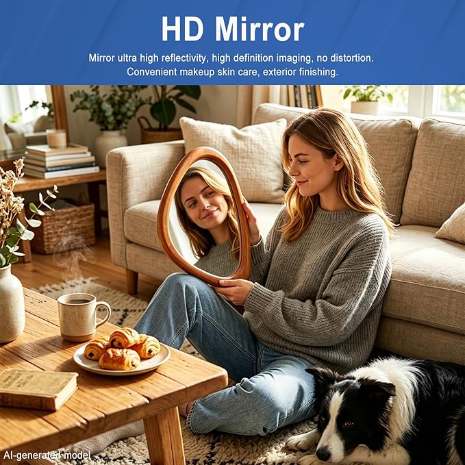 MAGFLERUM Irregular Wall Mirror, 15 * 10 inch Asymmetrical Wood Mirrors, Small Wall Mirror, Hanging Vertically and Horizontally. Mirrors for Wall Decor (Red Walnut)