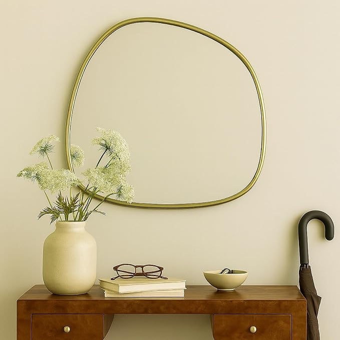 TEHOME Asymmetrical Irregular Shaped Antiqued Gold Foil Asymmetrical Accent Mirror Irregular Bathroom Wall Mirror