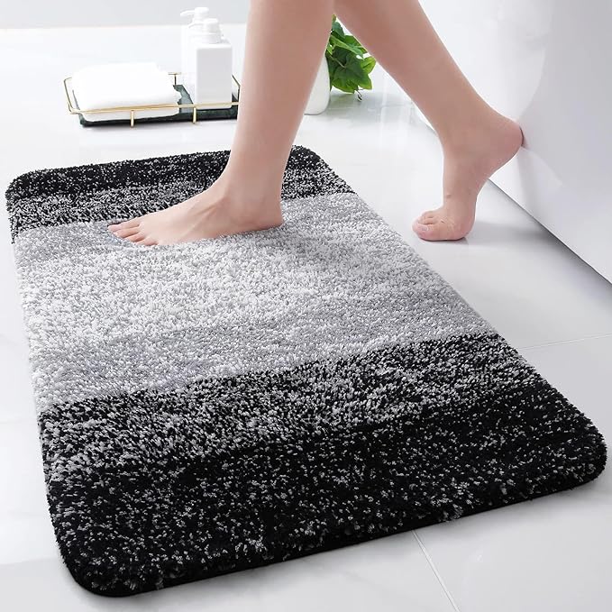 Arotive Microfiber Bathroom Rugs, Shaggy Soft and Absorbent Bath Rug, Non-Slip, Thick Plush Machine Washable Dry Bath Mats for Bathroom, Tub and Shower, 30x17, Black, Rectangular